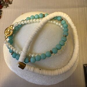 Elegant White and Turquoise Beaded Bracelet Set